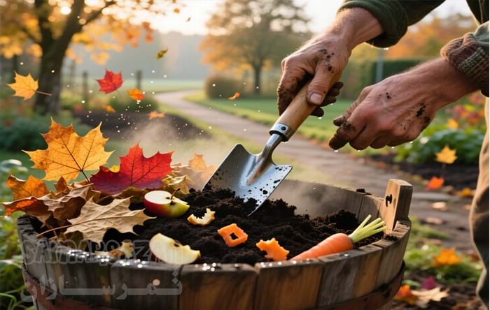 درست کردن کمپوست با برگ‌های پاییزی و ضایعات باغ